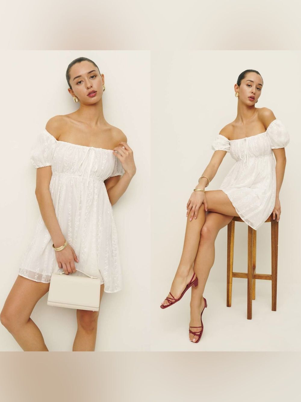 Reformation Renna white embroidered Dress